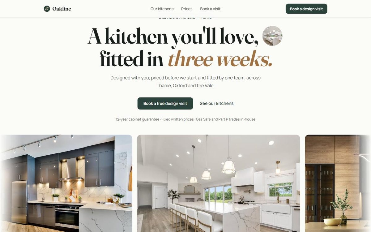 Oakline Kitchens, a concept website built by Scali